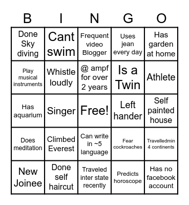 Team Building Bingo Card