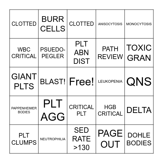 Hematology Bingo! Bingo Card