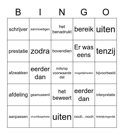HAVO 4 - Exam Vocabulary Bingo Card