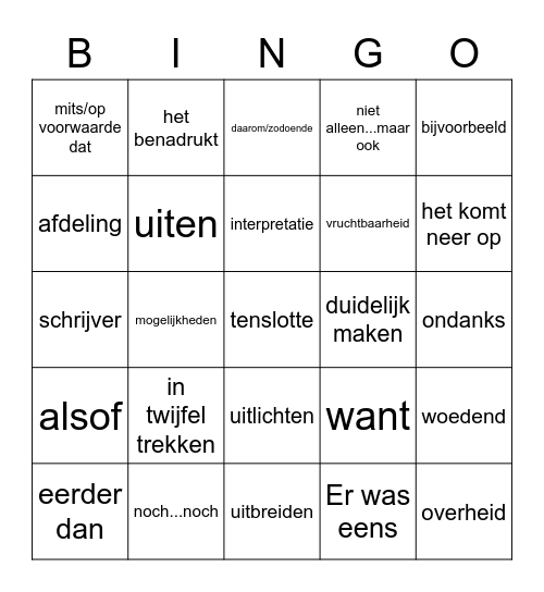 HAVO 4 - Exam Vocabulary Bingo Card