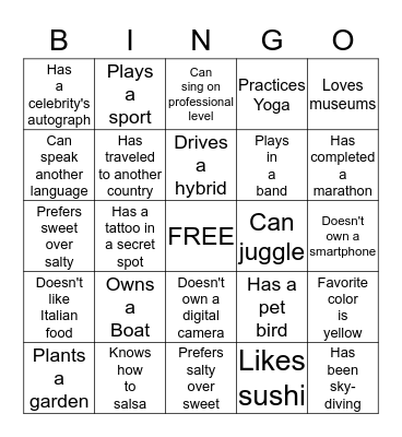 People Bingo Card