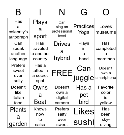 People Bingo Card