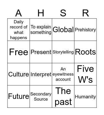 World History Review Bingo Card