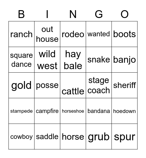 Rodeo Bingo Card