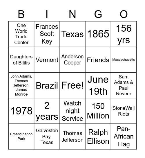 CIC Bingo Trivia Bingo Card
