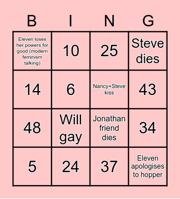 Stranger Things Bingo Card