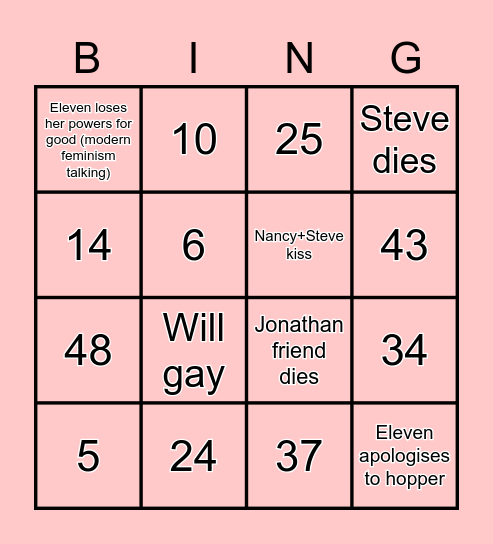 Stranger Things Bingo Card