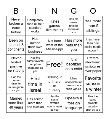 Getting to know you in Israel Bingo Card