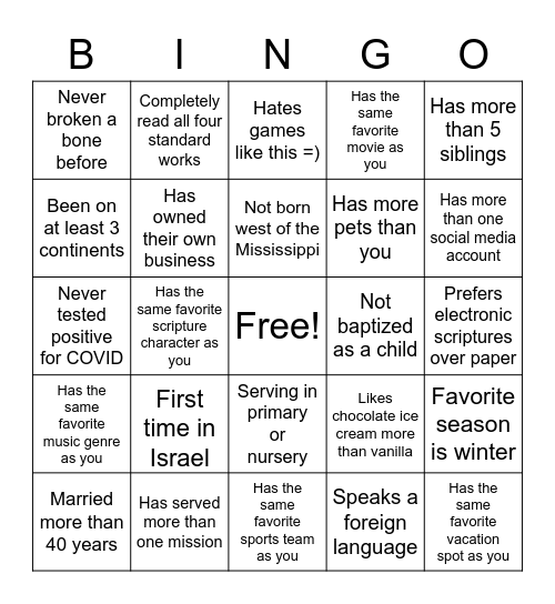 Getting to know you in Israel Bingo Card