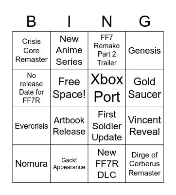 FF7 Streaming Event Bingo Card