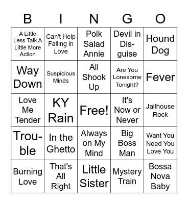 Elvis Singo Bingo Card