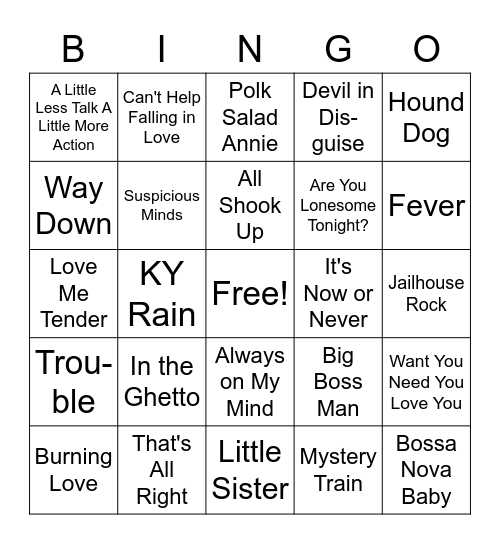 Elvis Singo Bingo Card