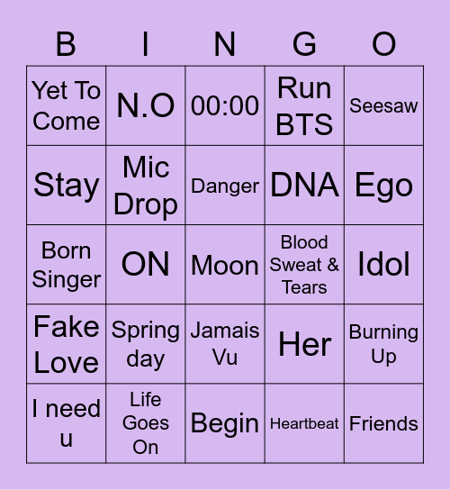 Happiness_OT7 Bingo Card