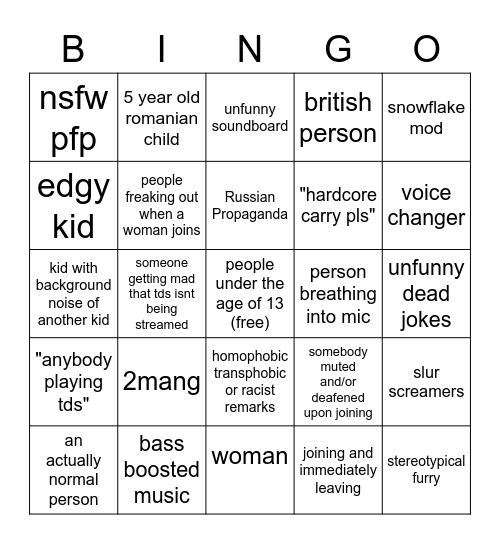 TDS VC Bingo Card