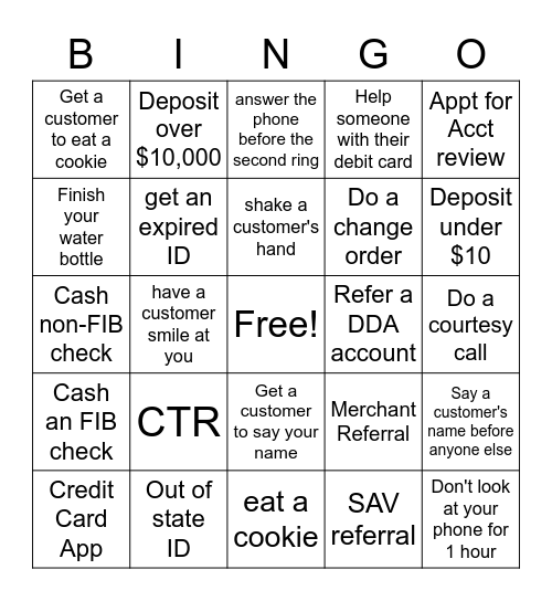 Friday Bingo Card