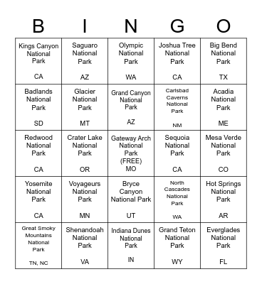 Great Outdoors Month Bingo Card