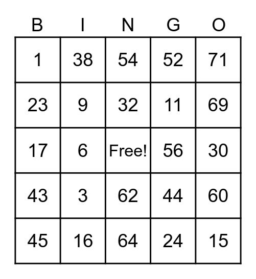 Math BINGO Sht 1 Bingo Card