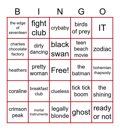 Movies Bingo! Bingo Card