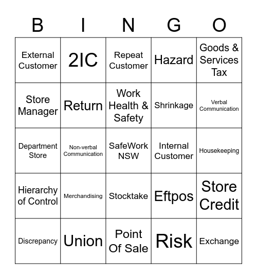 Retail Bingo! Bingo Card
