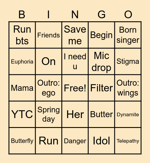 Bingocard @btslovcs Bingo Card