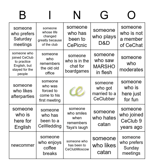 CeClub Bingo Card