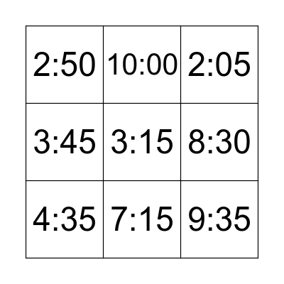 What time is it? Bingo Card