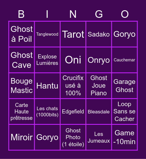 BINGO PHASMO Jasquier Bingo Card