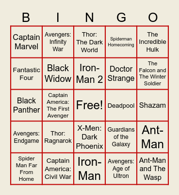 marvel bingo! Bingo Card