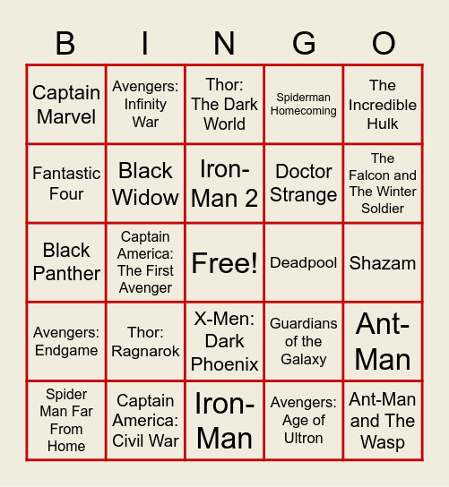 marvel bingo! Bingo Card