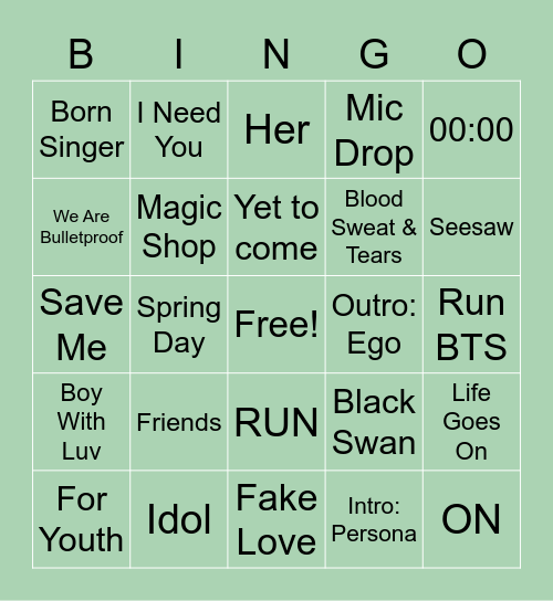 @foreverwing18 Bingo Card