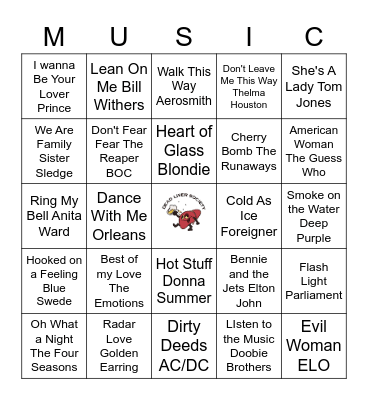 70's Hits Vol 2 Bingo Card