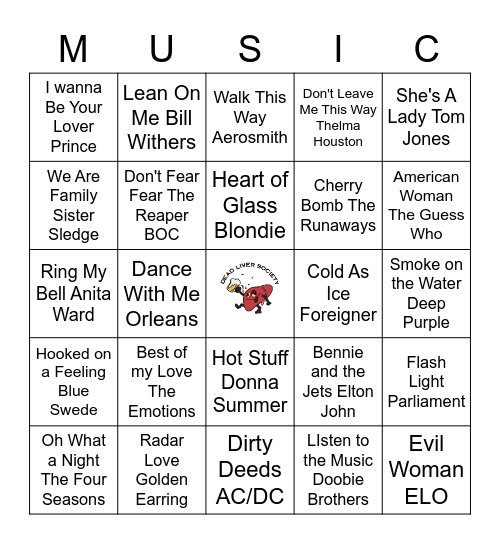 70's Hits Vol 2 Bingo Card