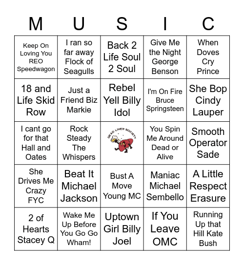 80's Hits Vol 3 Bingo Card