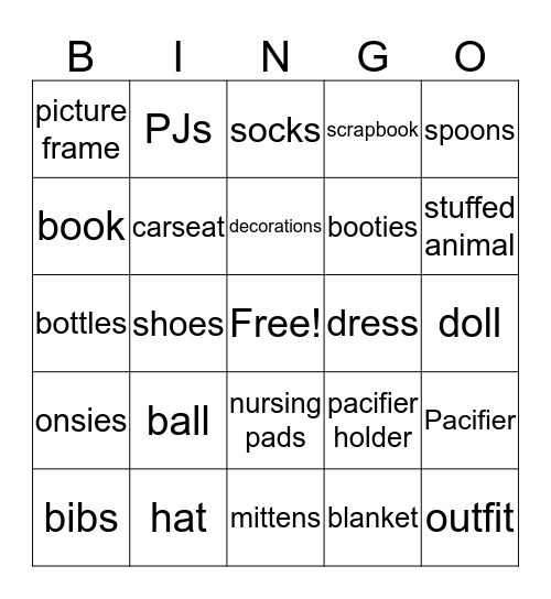 Baby Bingo Card