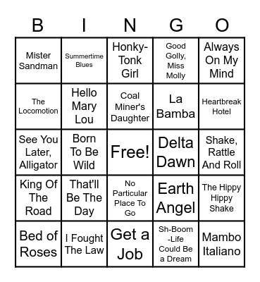 1950's Bingo Card