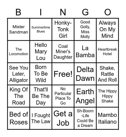 1950's Bingo Card