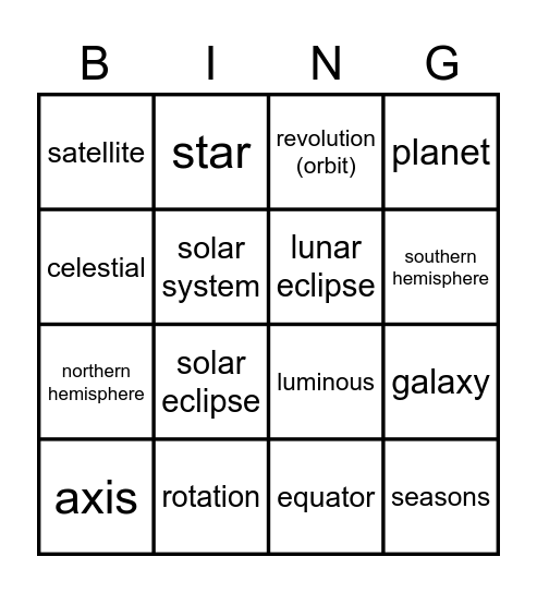 Earth  & Space Bingo Card