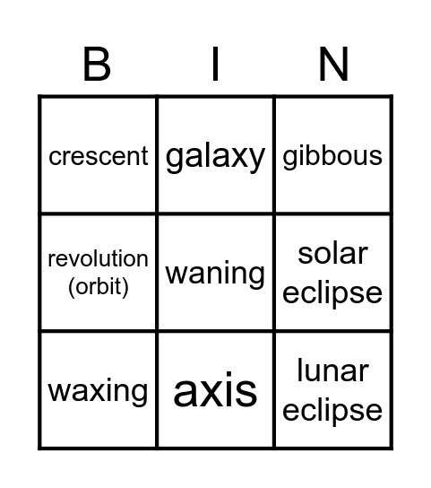 Earth and Space Bingo Card