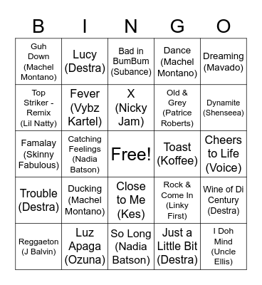 Soca Decades Bingo Card