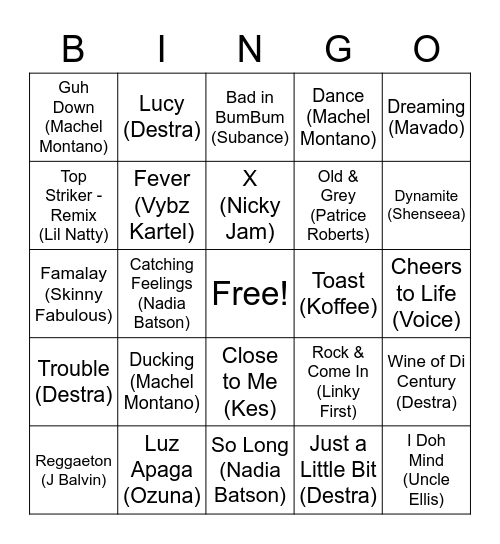 Soca Decades Bingo Card