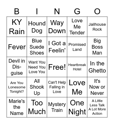 Elvis 2 Singo Bingo Card