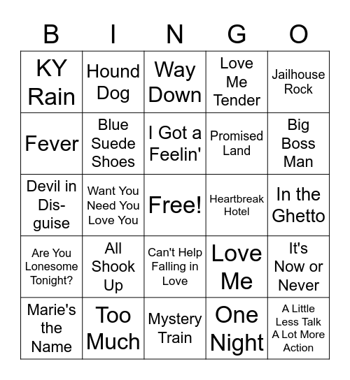 Elvis 2 Singo Bingo Card