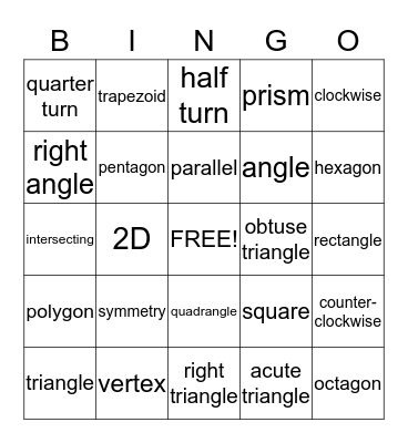 Geometry Bingo Card