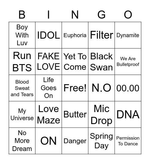 @blackrosesuga Bingo Card