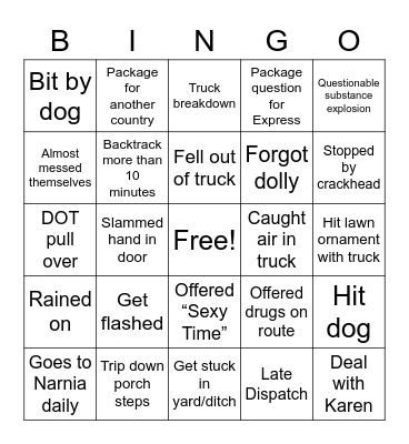 Odd FedEx Bingo Card