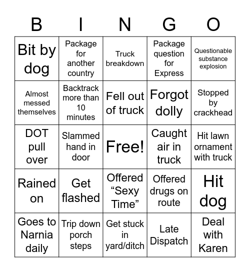 Odd FedEx Bingo Card