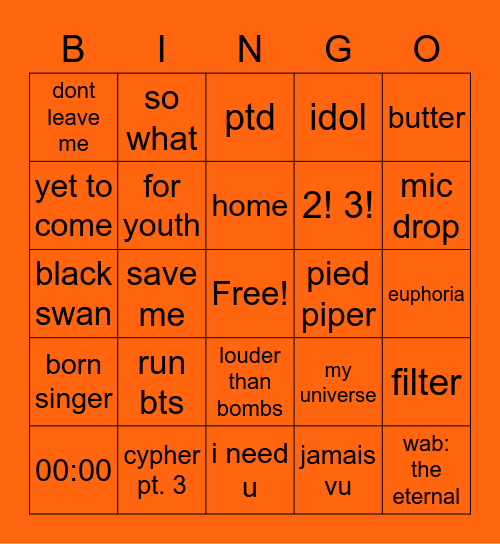 BTS BLACKOUT Bingo Card