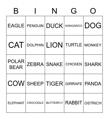 ANIMALS Bingo Card