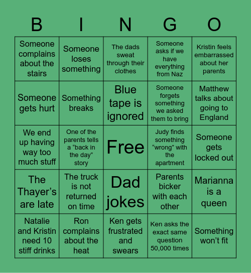 Move In Bullshit Bingo Card