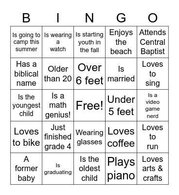 Central Youth / 456 Human BINGO Card